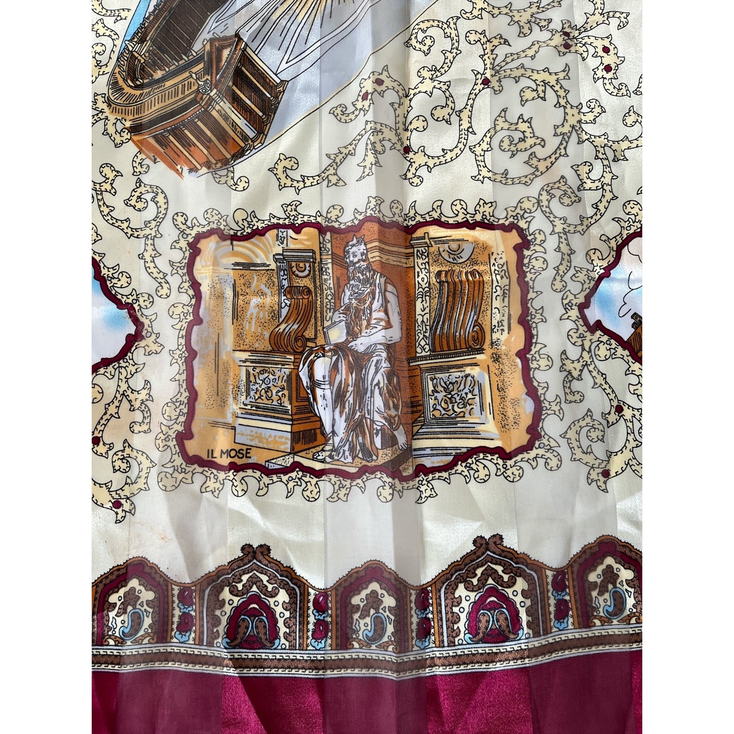 Vintage Rome Italy Souvenir Scarf 38” Square – Landmarks Print Colosseo Vatican Piazza di Spagna