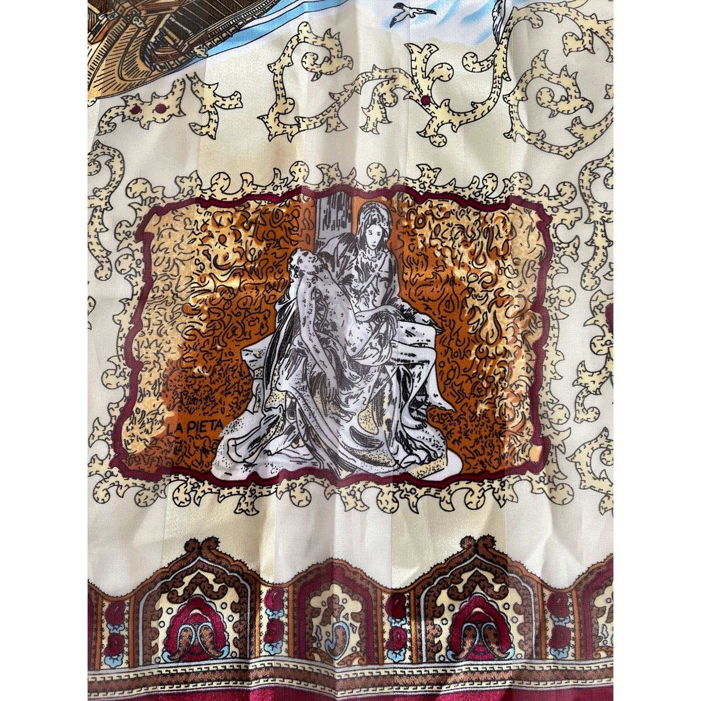 Vintage Rome Italy Souvenir Scarf 38” Square – Landmarks Print Colosseo Vatican Piazza di Spagna