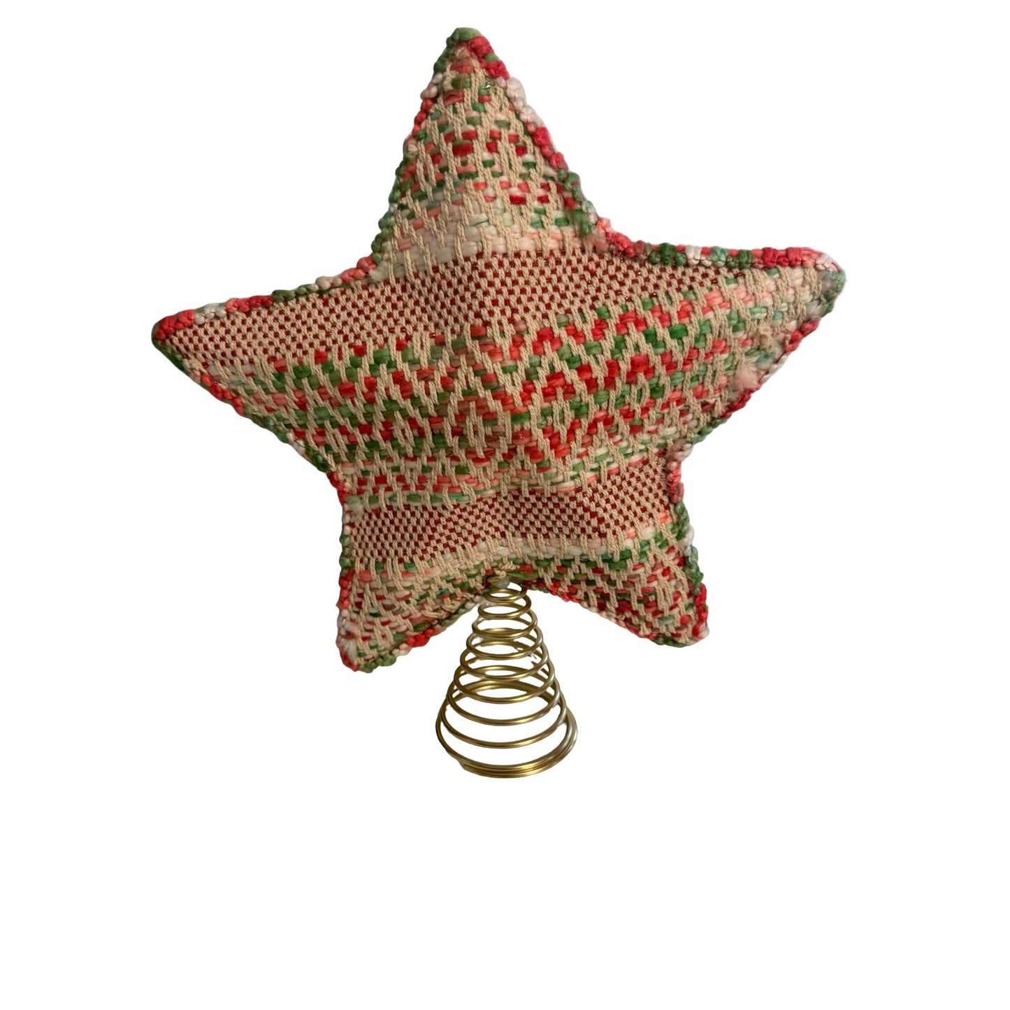 Vintage Handcrafted Christmas Star Tree Topper Woven Textile Handmade in India 13" x 12"