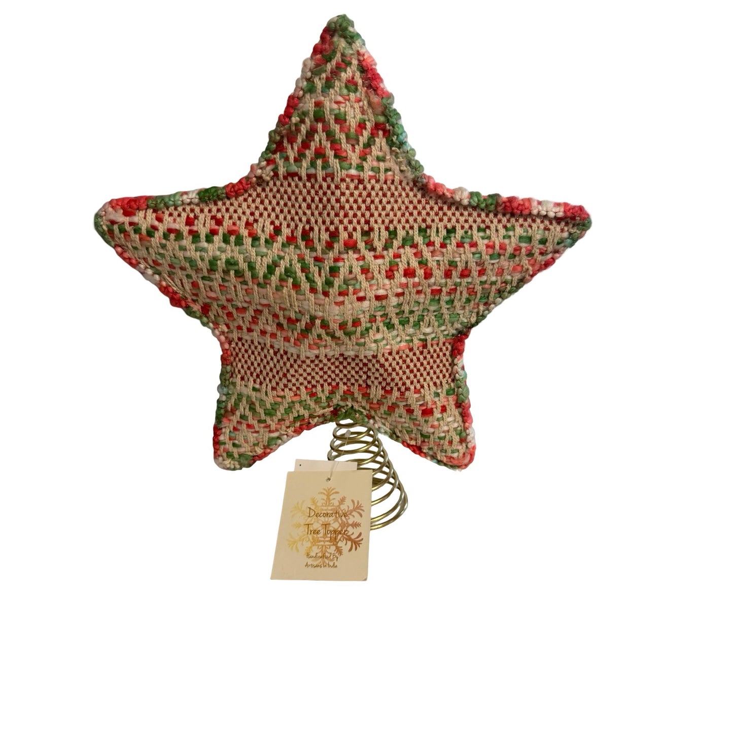 Vintage Handcrafted Christmas Star Tree Topper Woven Textile Handmade in India 13" x 12"