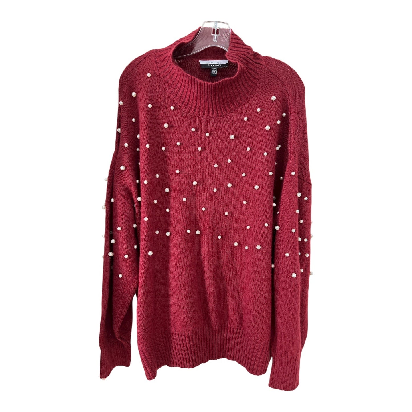 Eloquii Elements Plus Size 22/24 Red Sweater with Faux Pearl Embellishments – Acrylic Knit