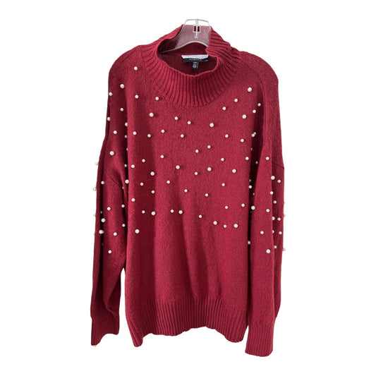 Eloquii Elements Plus Size 22/24 Red Sweater with Faux Pearl Embellishments – Acrylic Knit