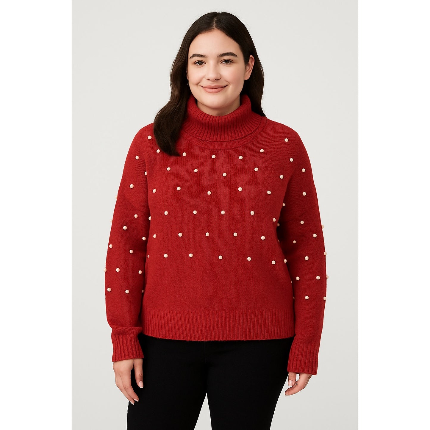 Eloquii Elements Plus Size 22/24 Red Sweater with Faux Pearl Embellishments – Acrylic Knit
