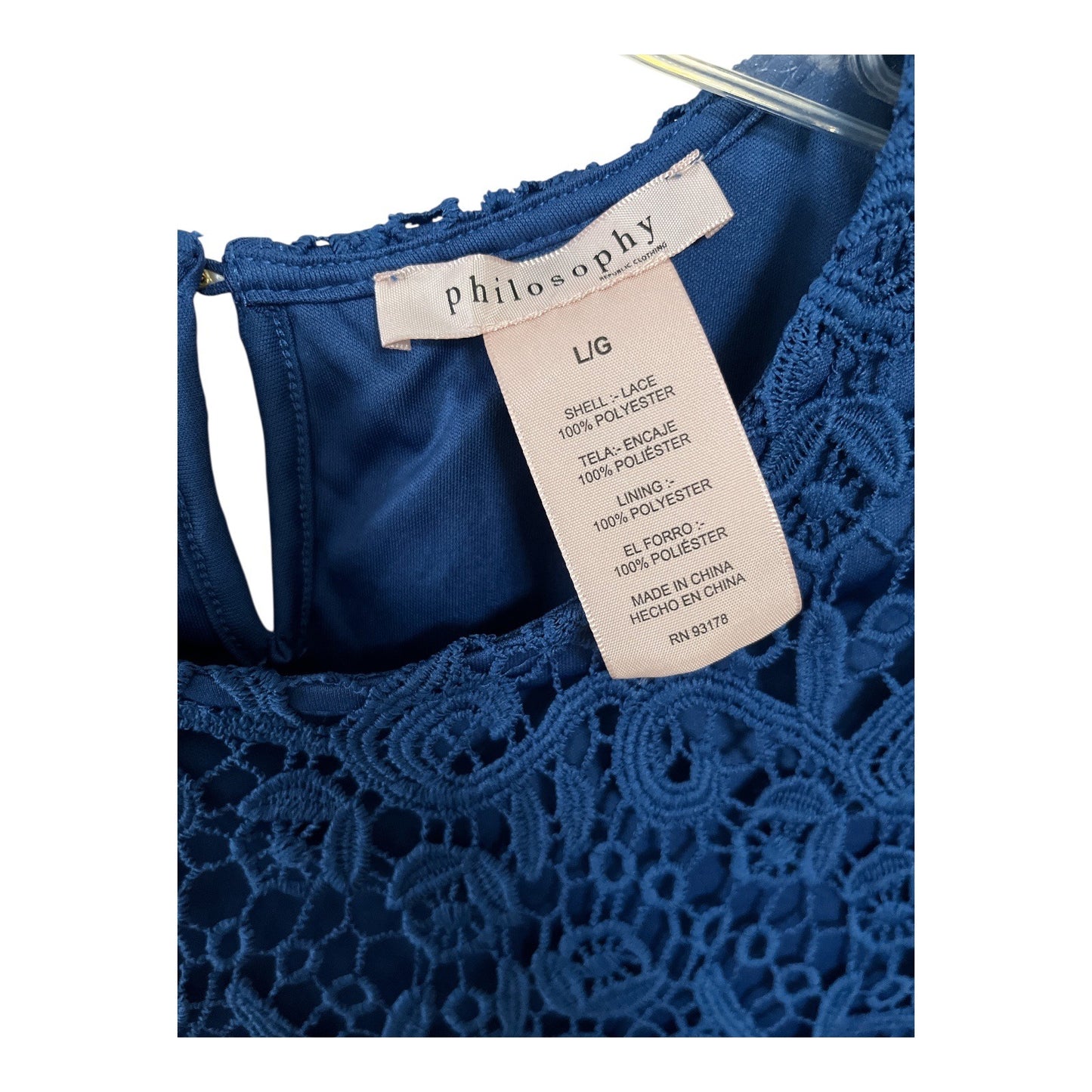 Philosophy Women’s Lace Overlay Top – Size Large – Royal Blue – Modern