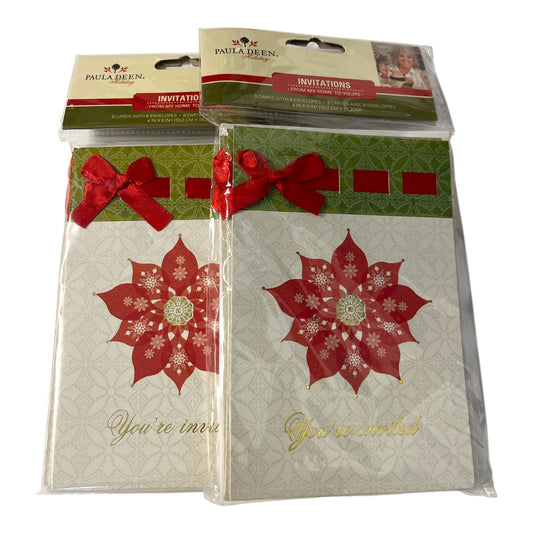 Lot of 2 Paula Deen Holiday Invitation Cards – Set of 8 with Envelopes – New Sealed – 2010