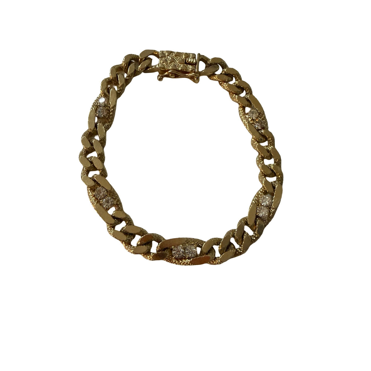 Vintage 1950s Gold Tone Curb Link Clear Rhinestone Bracelet 6.5"