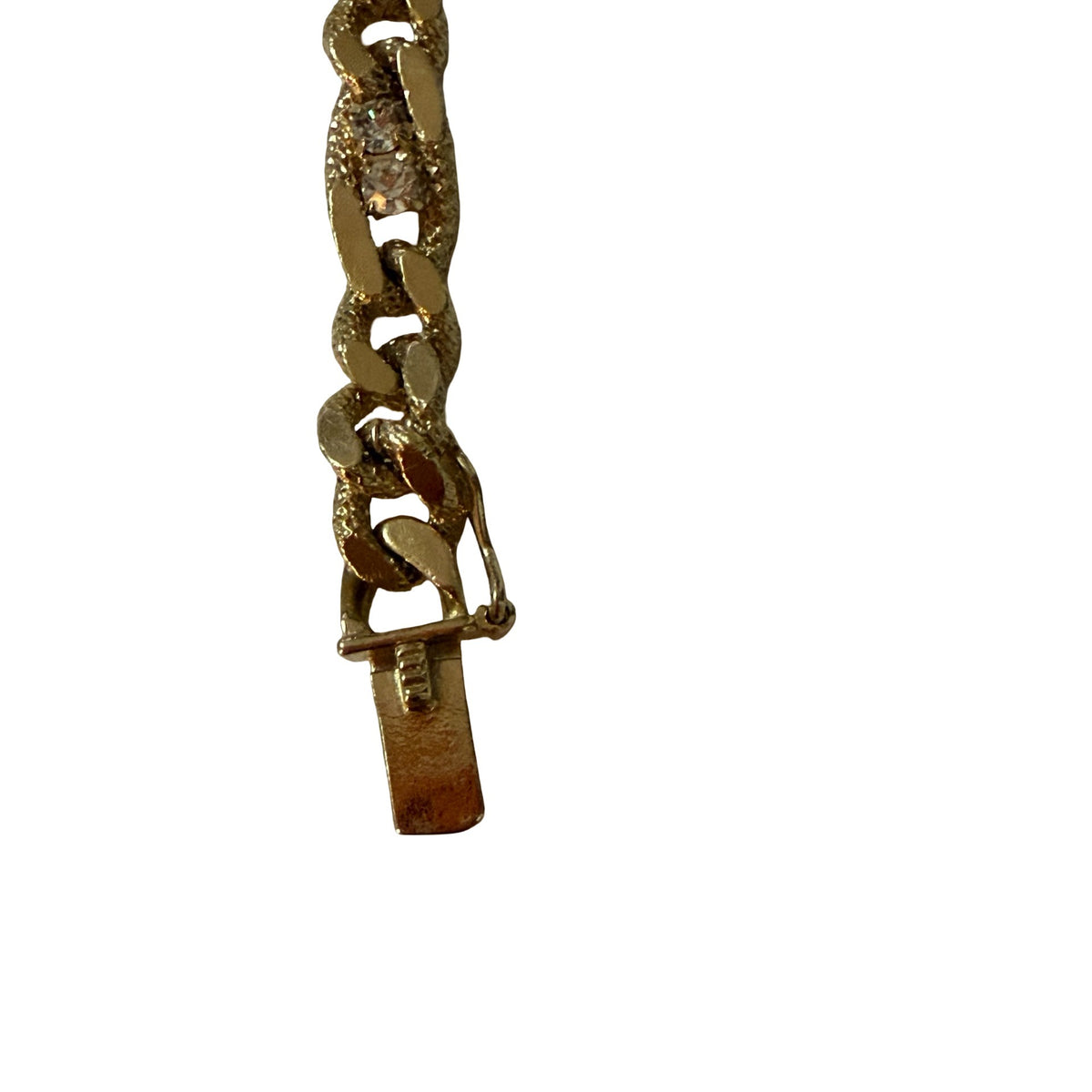 Vintage 1950s Gold Tone Curb Link Clear Rhinestone Bracelet 6.5"