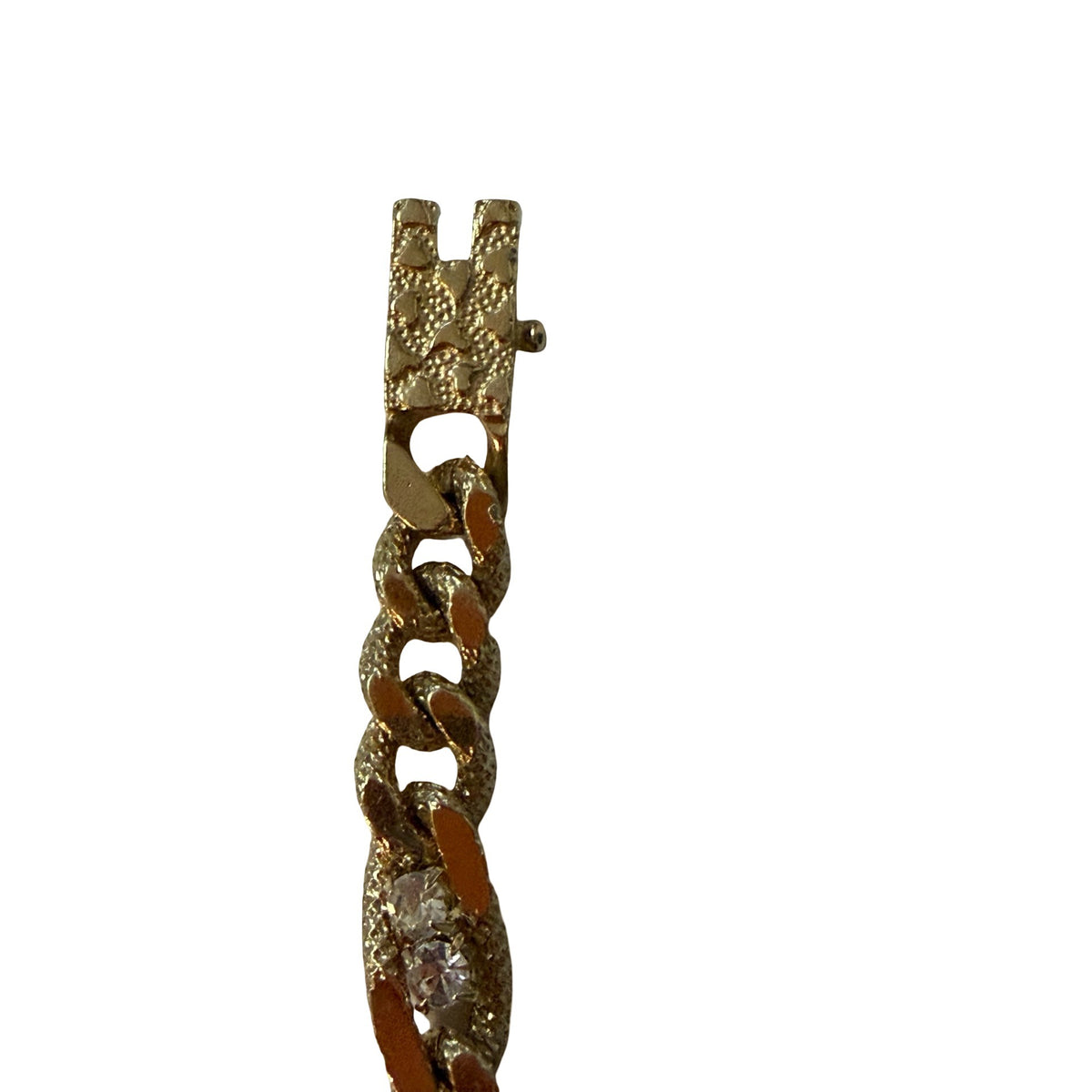 Vintage 1950s Gold Tone Curb Link Clear Rhinestone Bracelet 6.5"