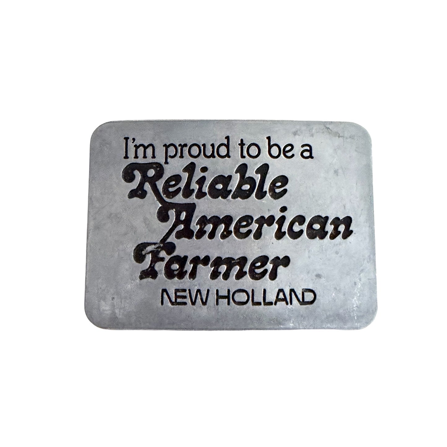 Vintage 1982 New Holland Reliable American Farmer Belt Buckle Silver Tone Tractor Farming