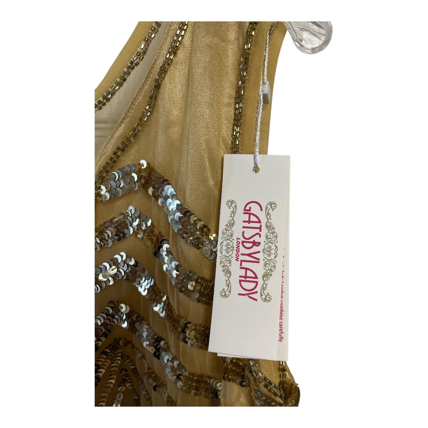 GatsbyLady London Gold Sequin Art Deco Sleeveless Flapper Dress US 14 UK 18