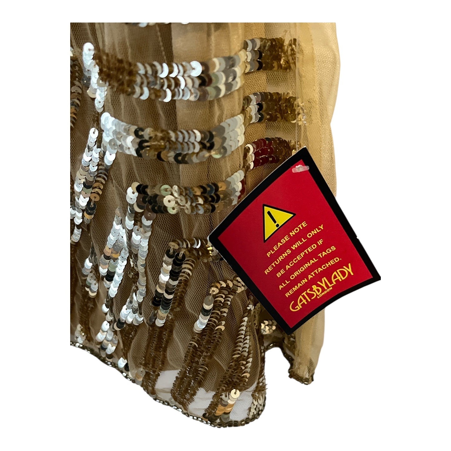 GatsbyLady London Gold Sequin Art Deco Sleeveless Flapper Dress US 14 UK 18