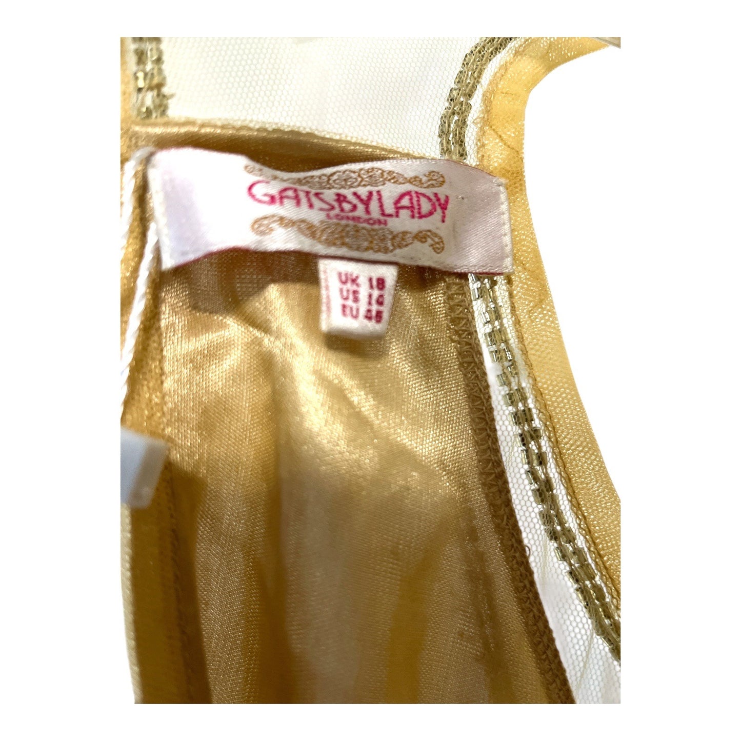 GatsbyLady London Gold Sequin Art Deco Sleeveless Flapper Dress US 14 UK 18