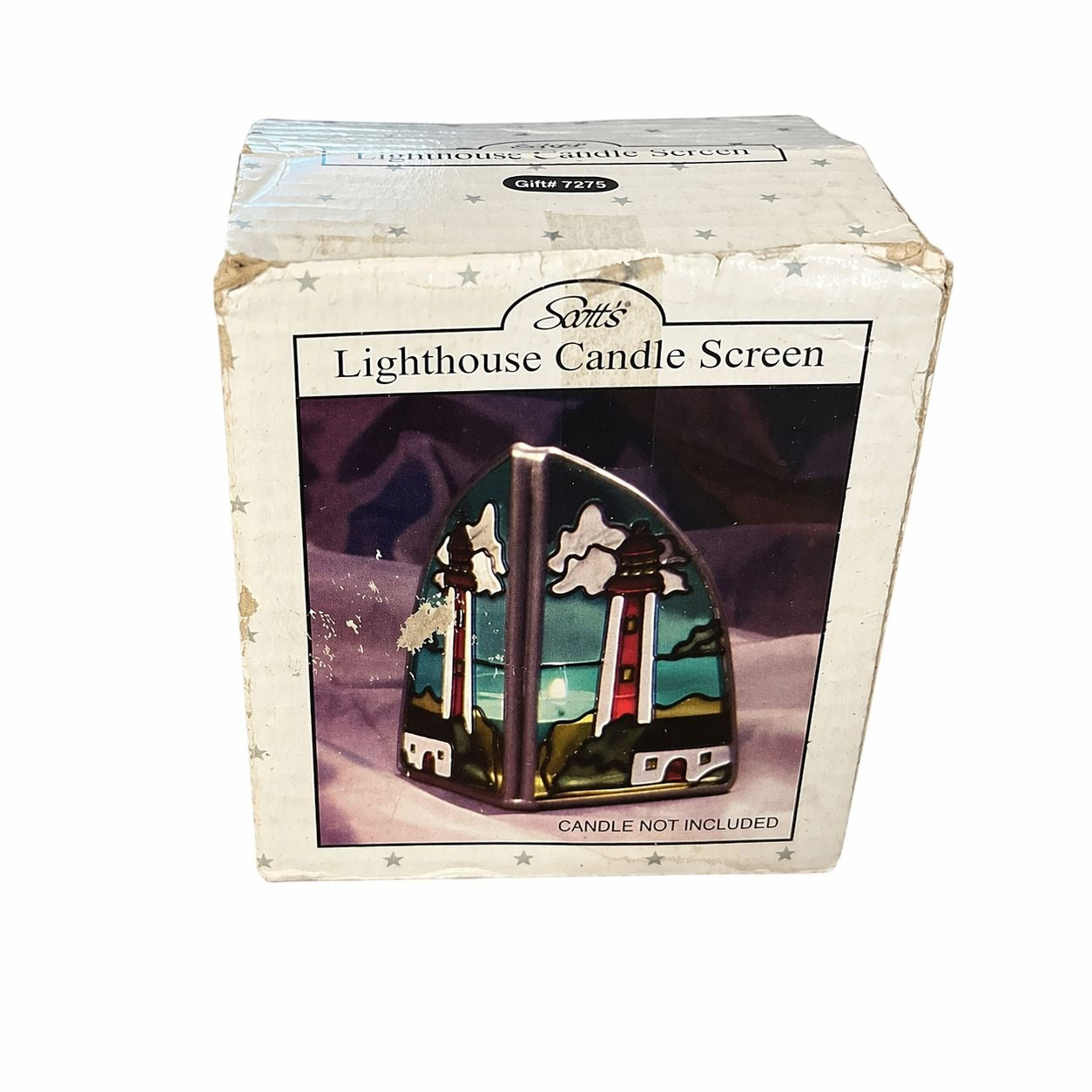 Scott’s Lighthouse Candle Screen Stained Glass Style Tealight Holder 3 Inch Boxed