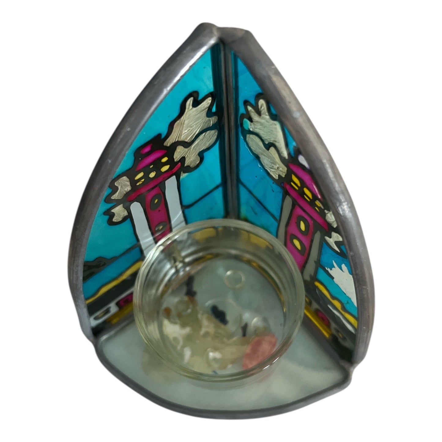 Scott’s Lighthouse Candle Screen Stained Glass Style Tealight Holder 3 Inch Boxed