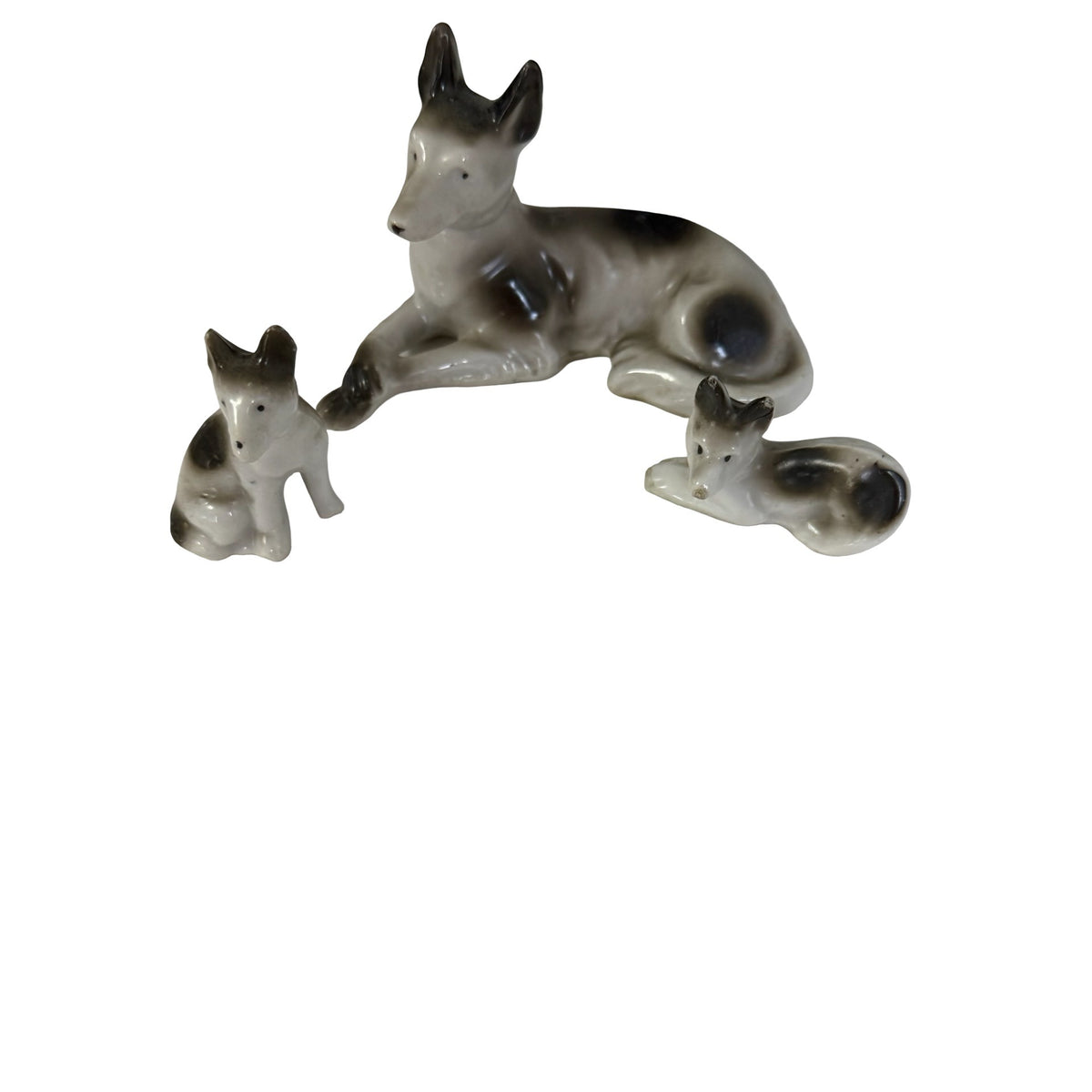 Vintage Miniature Porcelain German Shepherd Dog Family Figurines Japan Set of 3