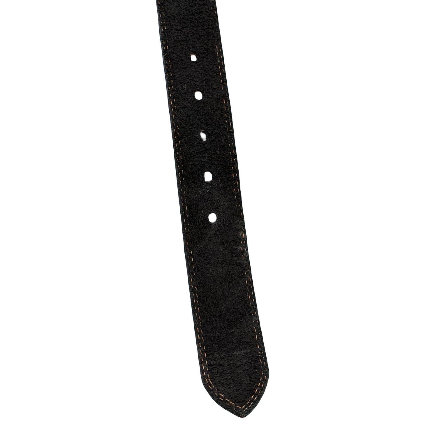 Vintage 1990s No Fear Black Leather Belt Size 32 Bone Logo Suede Lined Y2K