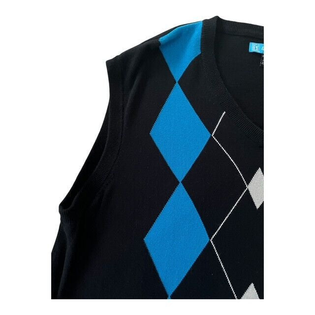Vtg PGA Tour Men’s XXL Argyle Sweater Vest – Black Blue Diamond Pullover Golf Knit 48x29