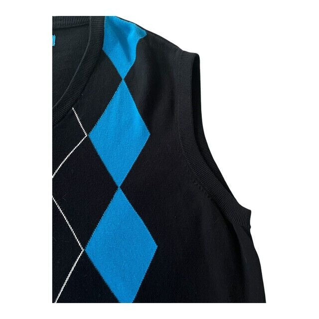 Vtg PGA Tour Men’s XXL Argyle Sweater Vest – Black Blue Diamond Pullover Golf Knit 48x29