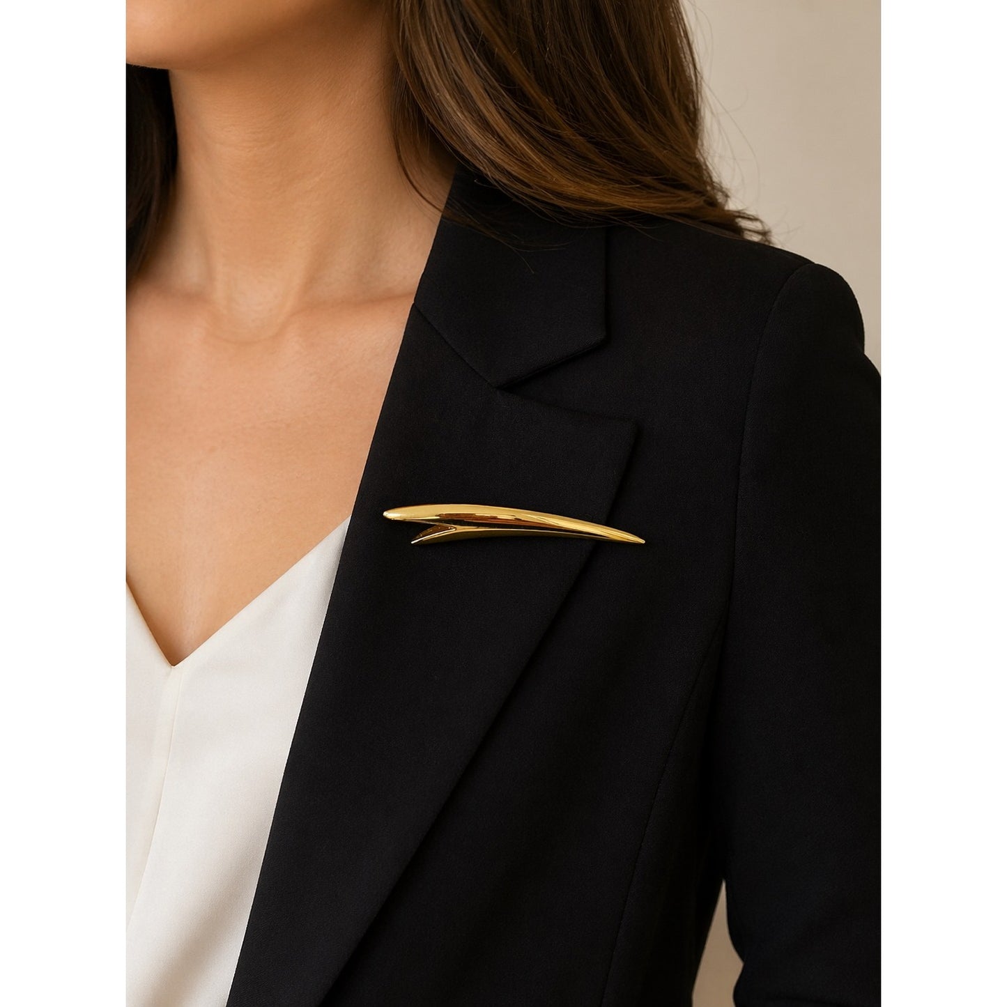 Monet Gold Tone Modernist Curved Bar Brooch Minimalist Sleek Pin 2 Inch Vintage