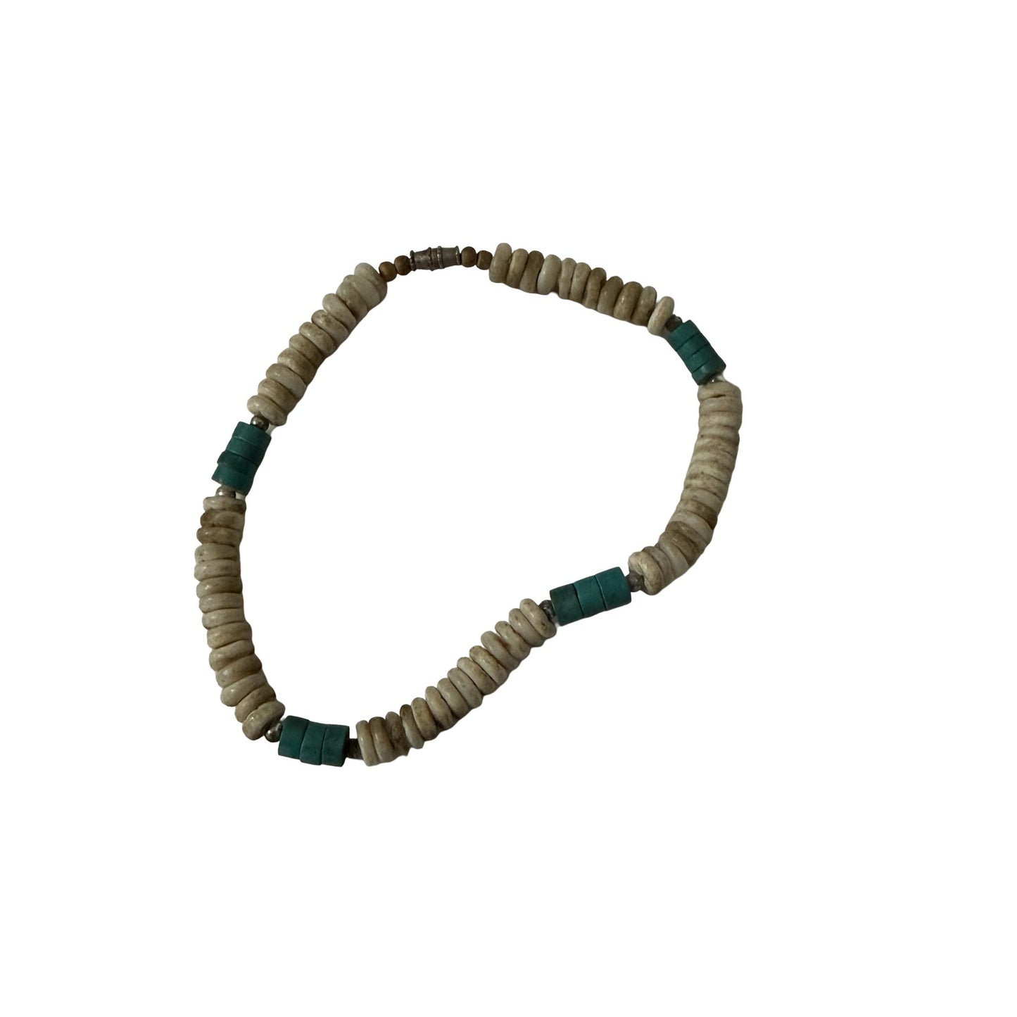 Vintage Heishi Bead Bracelet Neutral Stone Turquoise Style Disc Beads Screw Clasp