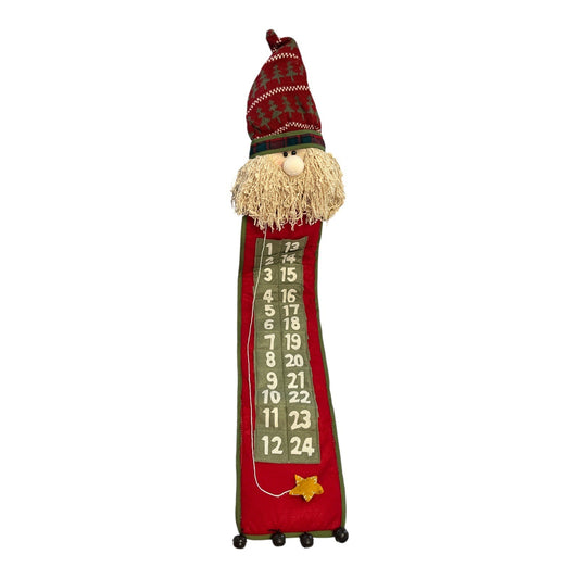 Vintage 2007 Santa Advent Calendar Wall Hanging – Fourstar Group – Bendable Knit Hat – Yarn Beard – 24 Countdown Pockets – Missing Pom-Pom