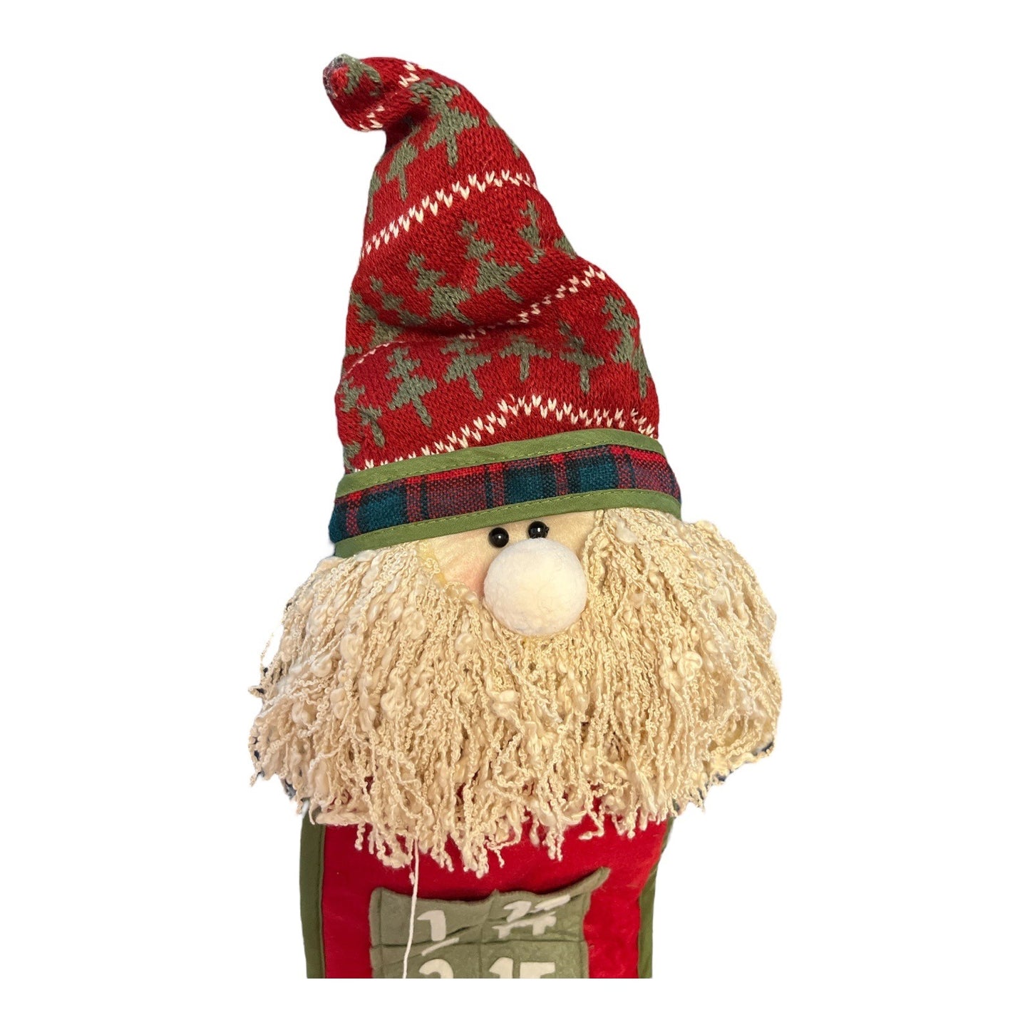 Vintage 2007 Santa Advent Calendar Wall Hanging – Fourstar Group – Bendable Knit Hat – Yarn Beard – 24 Countdown Pockets – Missing Pom-Pom