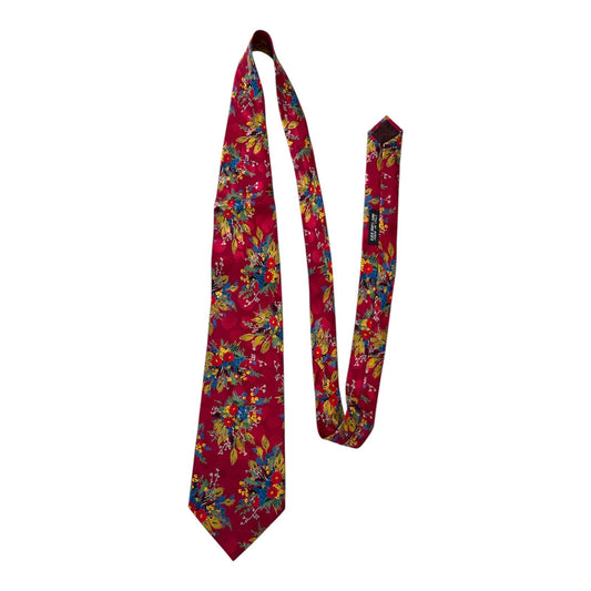 Santo Stefano Made in Italy Silk Tie Red Floral Vintage 90s 56”