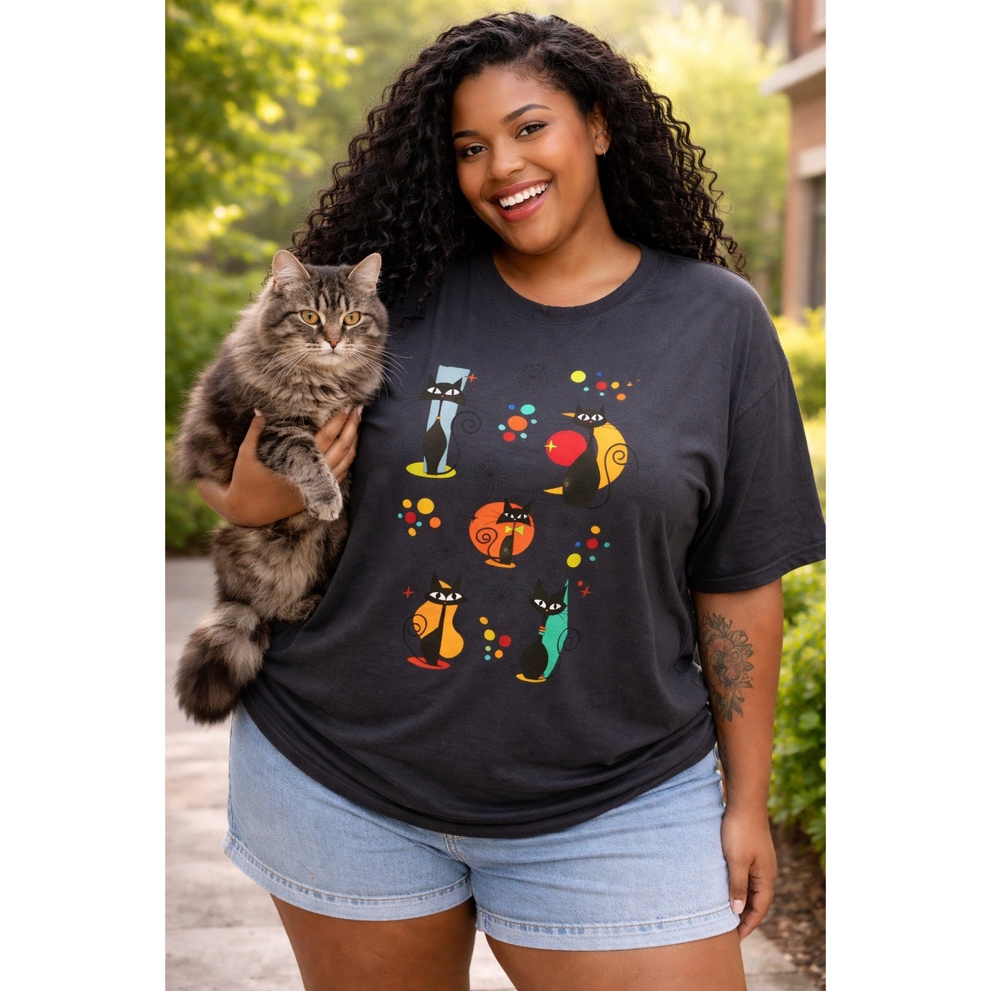Bella Canvas 3XL Cat Lover Graphic T-Shirt Colorful Retro Cat Art Tee