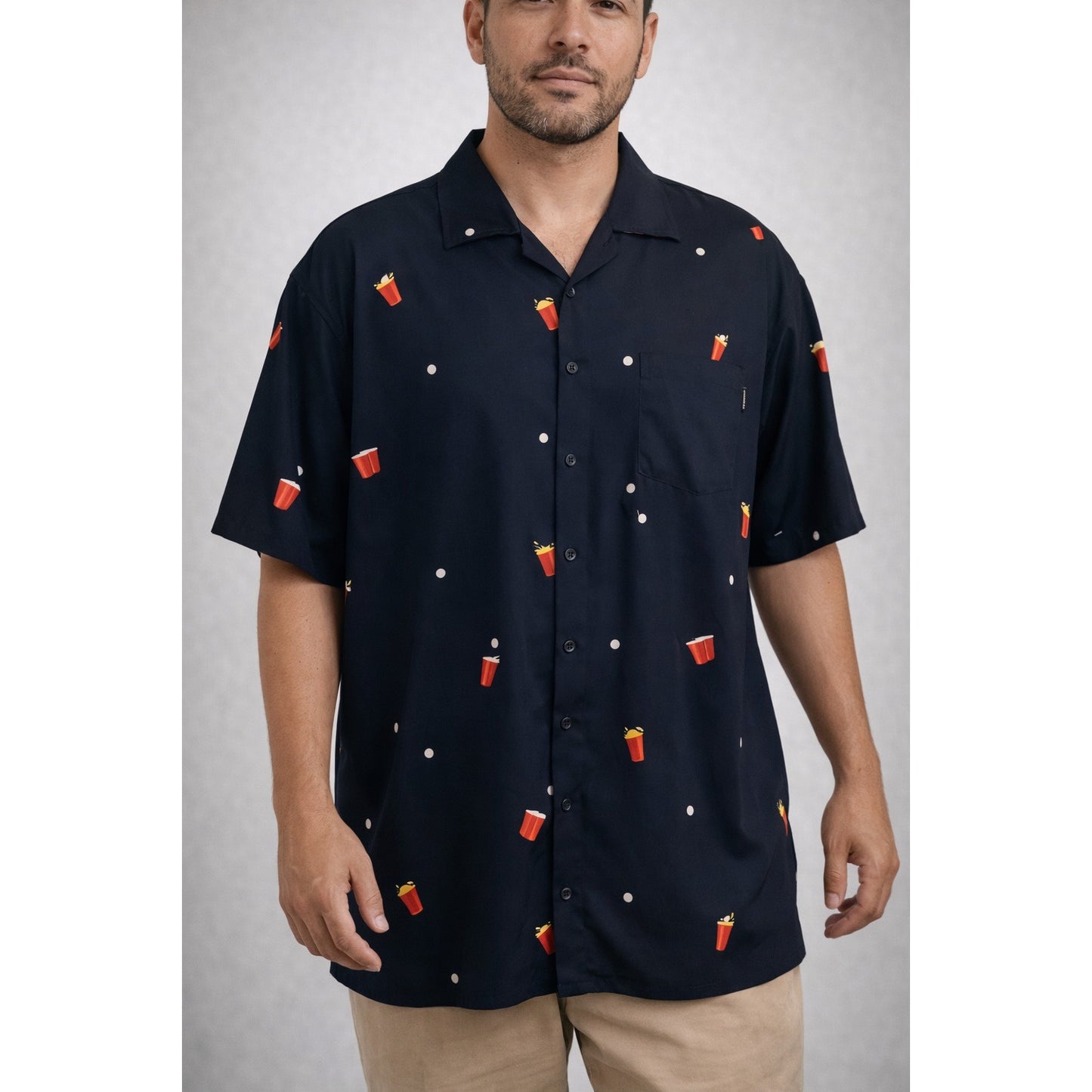 Molokai Surf Co Men’s XL Button-Down Shirt Party Cup Print