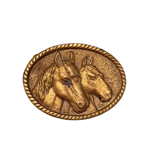 Vintage Horse Head Belt Buckle Gold Tone Western Equestrian Oval Taiwan 3x2