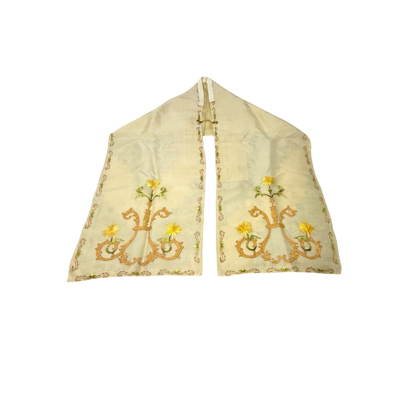 Vintage Embroidered Religious Vestment Stole Gold Floral Liturgical Ecclesiastical Garment 48x19