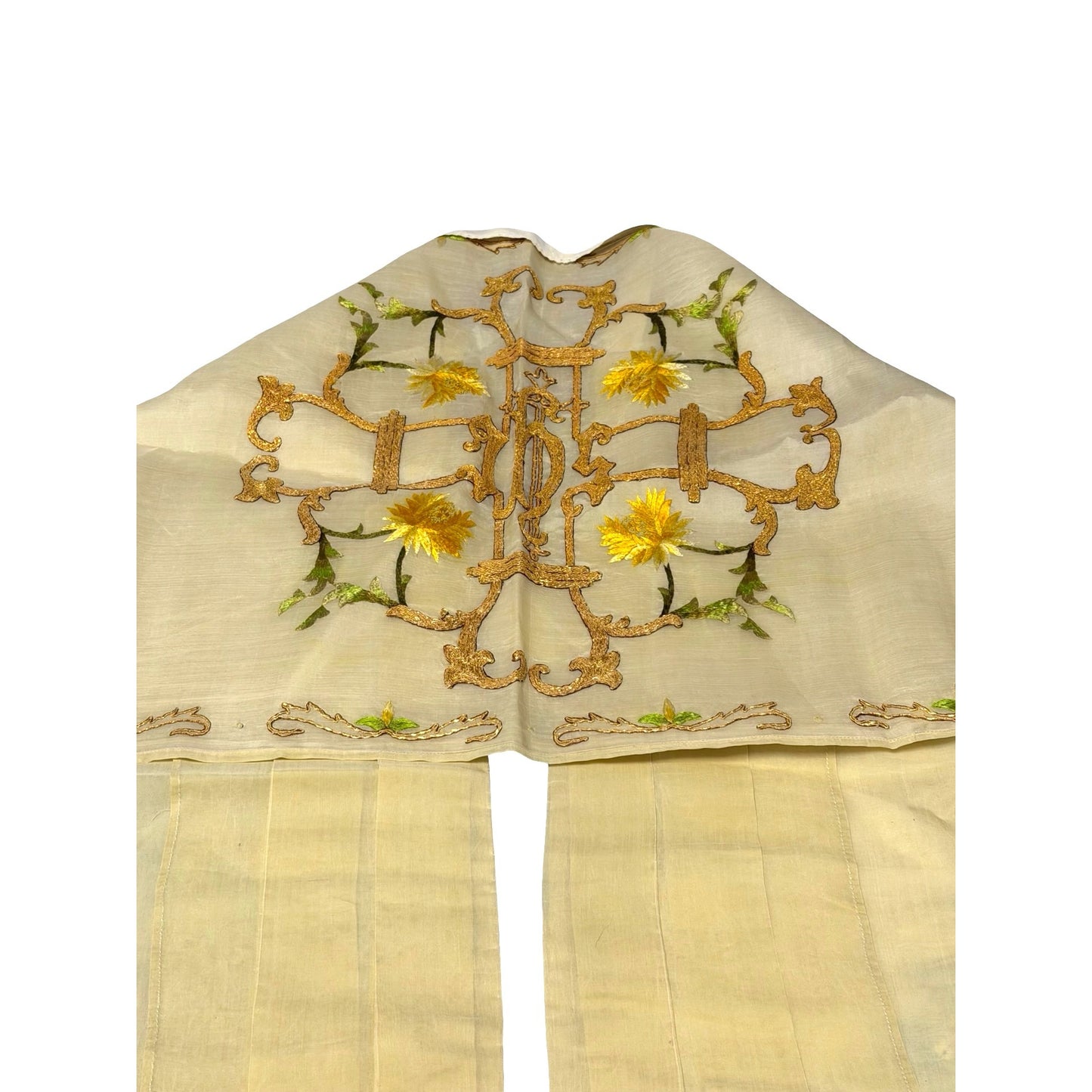 Vintage Embroidered Religious Vestment Stole Gold Floral Liturgical Ecclesiastical Garment 48x19