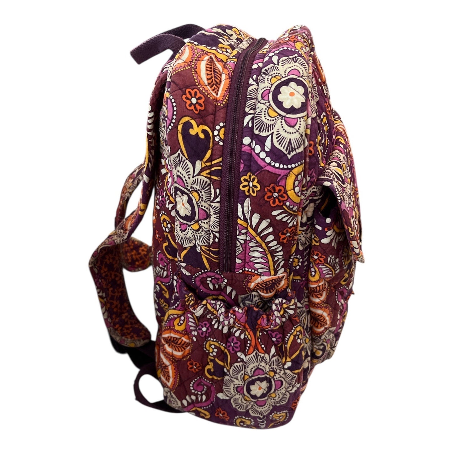 Vera Bradley Backpack – Plum Crazy Pattern | Quilted Cotton Fabric | Purple Orange Floral