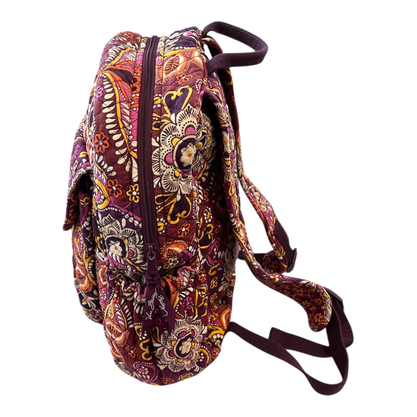 Vera Bradley Backpack – Plum Crazy Pattern | Quilted Cotton Fabric | Purple Orange Floral