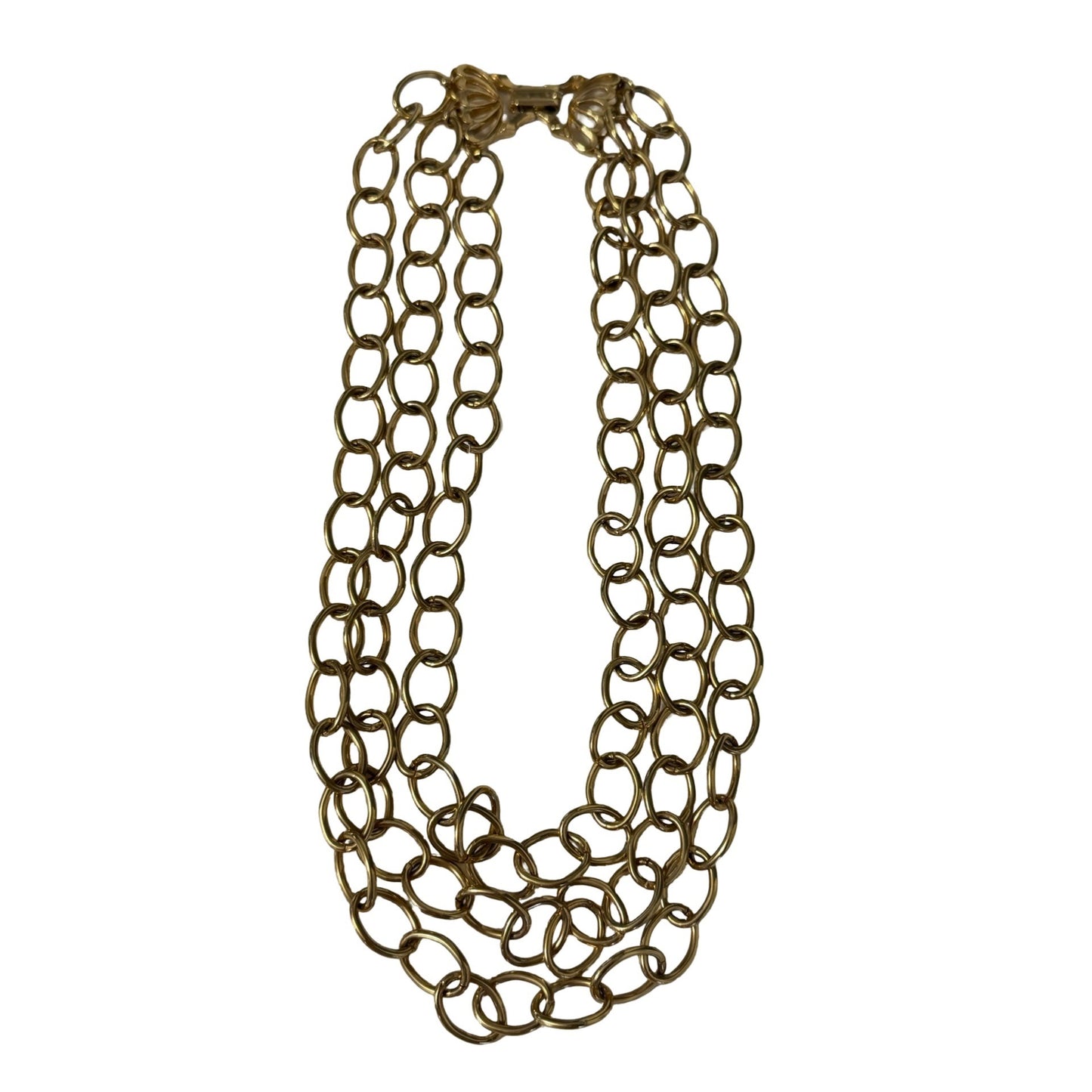 Vintage Gold Tone Multi Strand Chain Necklace Open Link Statement Necklace 14"