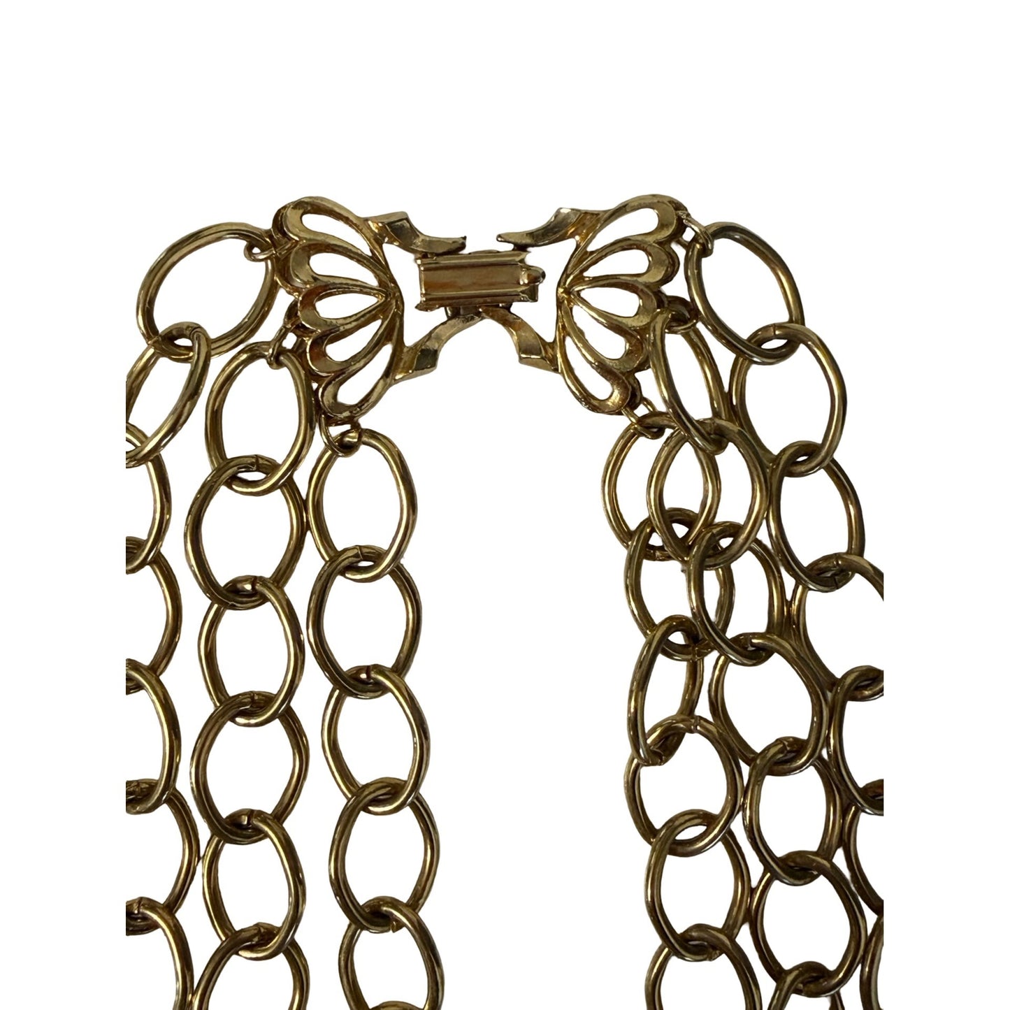 Vintage Gold Tone Multi Strand Chain Necklace Open Link Statement Necklace 14"