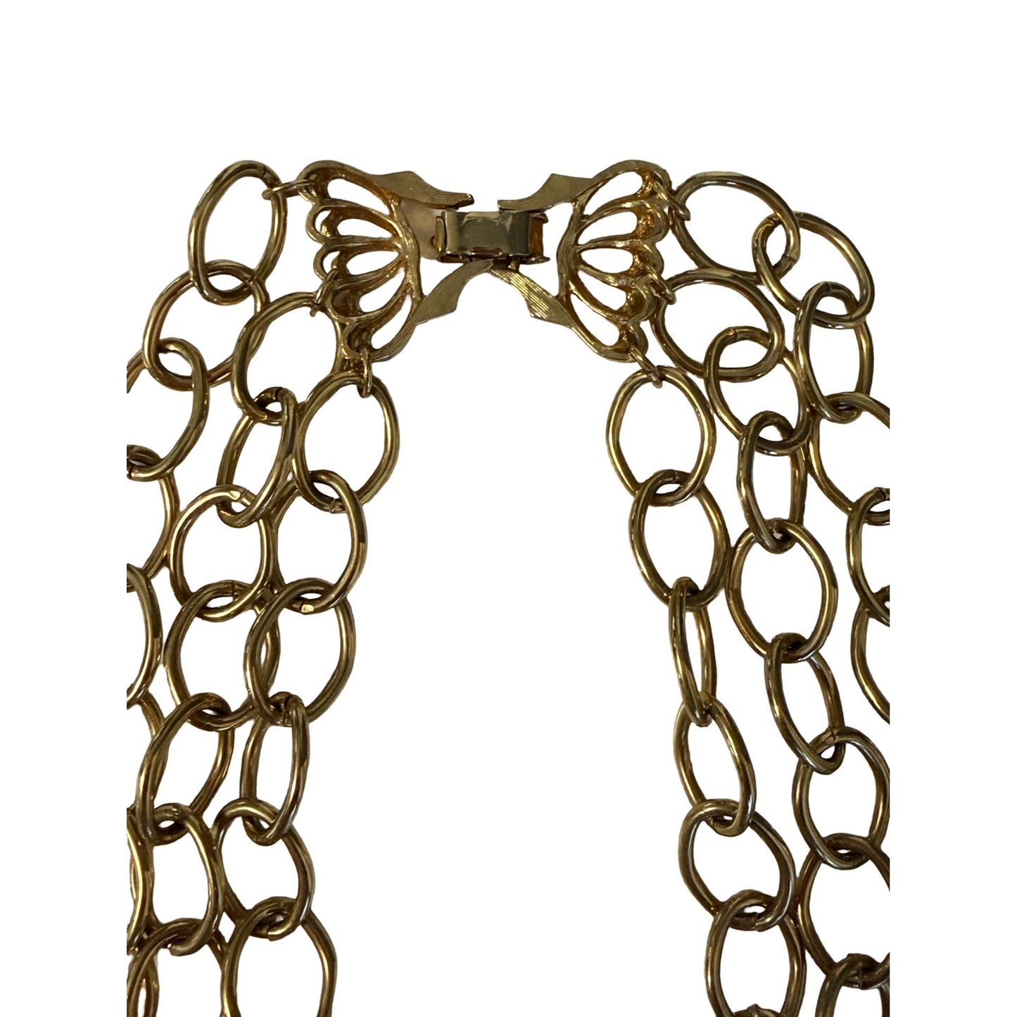 Vintage Gold Tone Multi Strand Chain Necklace Open Link Statement Necklace 14"