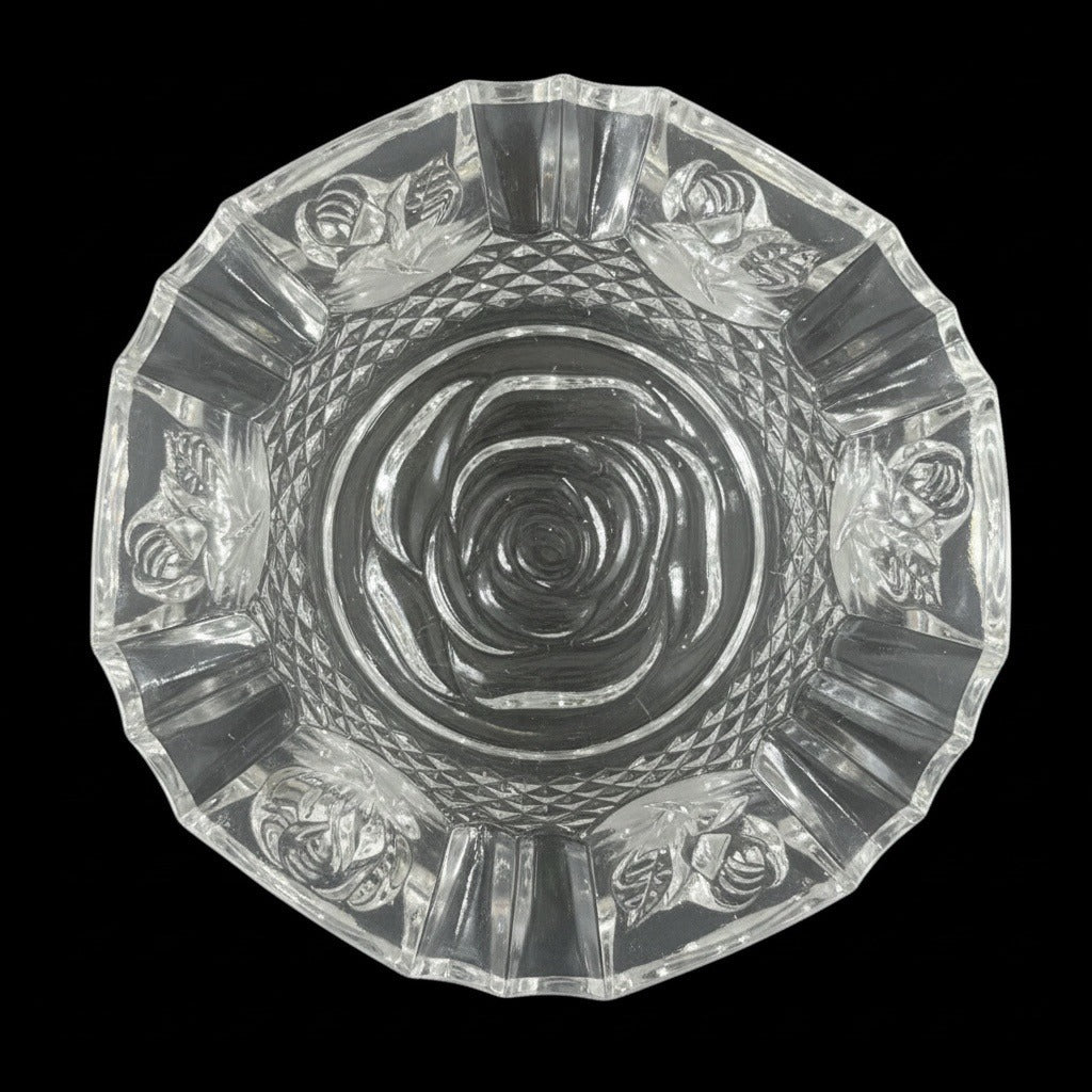 Vintage Pressed Glass Rose Motif Ashtray Clear Floral Dish