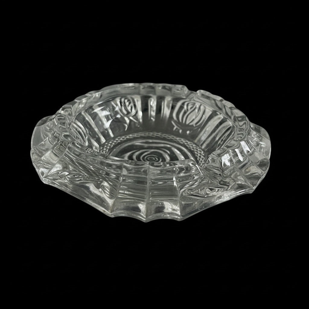 Vintage Pressed Glass Rose Motif Ashtray Clear Floral Dish
