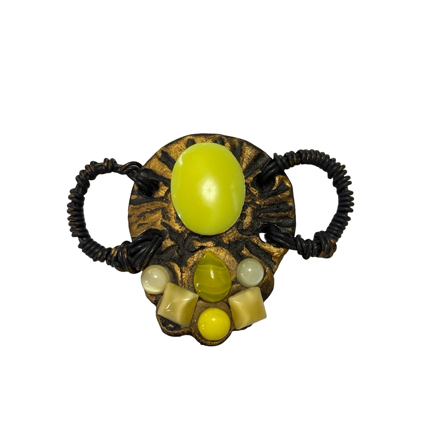Nina Vetouli Handmade Greece Yellow Glass Belt Buckle Scarf Slide Artisan Signed