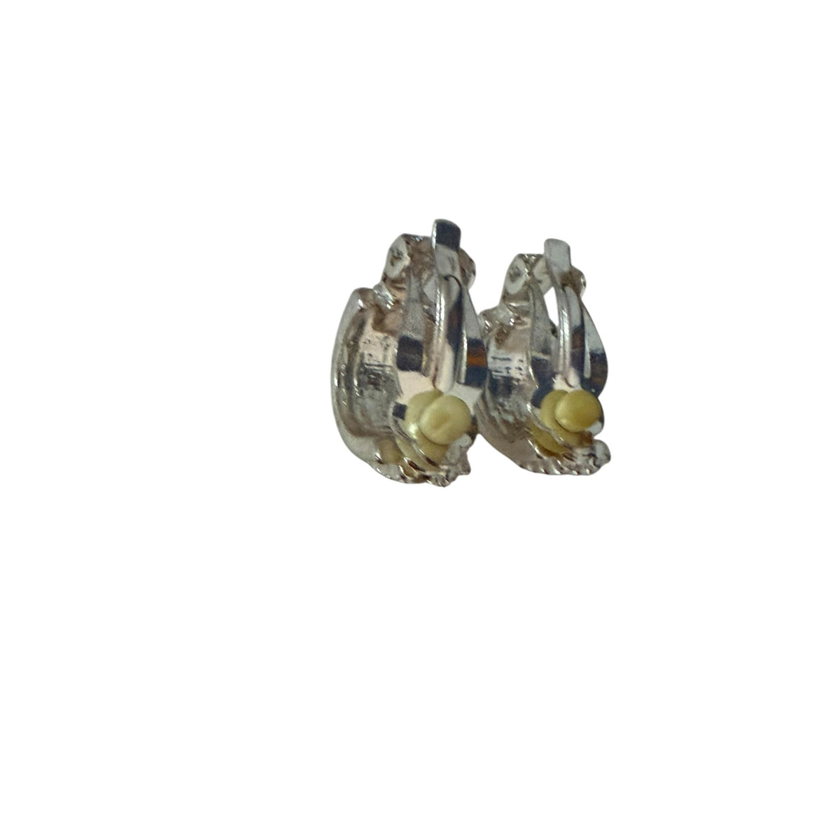 Vintage Silver Tone Rhinestone Half Hoop Clip On Earrings Padded Huggie Style