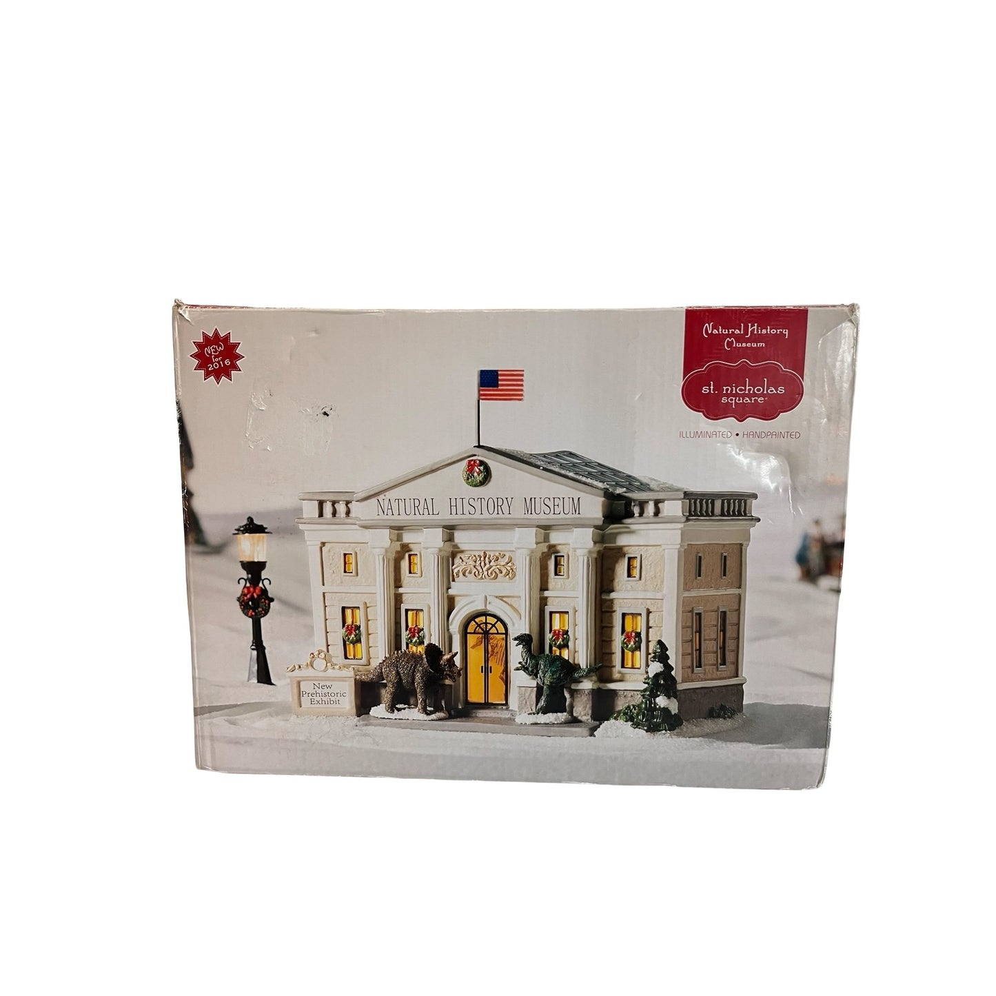 St Nicholas Square Natural History Museum Illuminated Christmas Village Dinosaur 2016