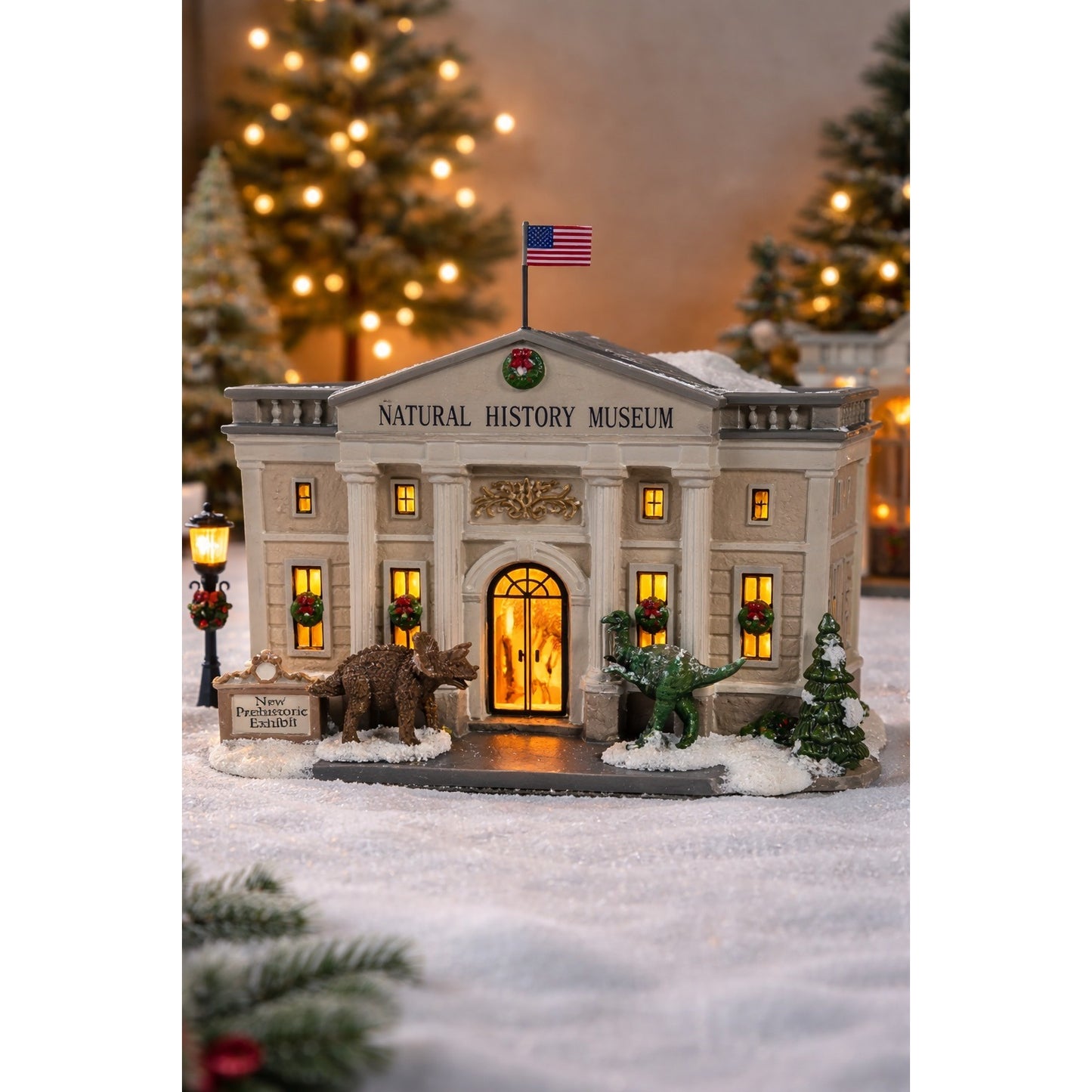 St Nicholas Square Natural History Museum Illuminated Christmas Village Dinosaur 2016