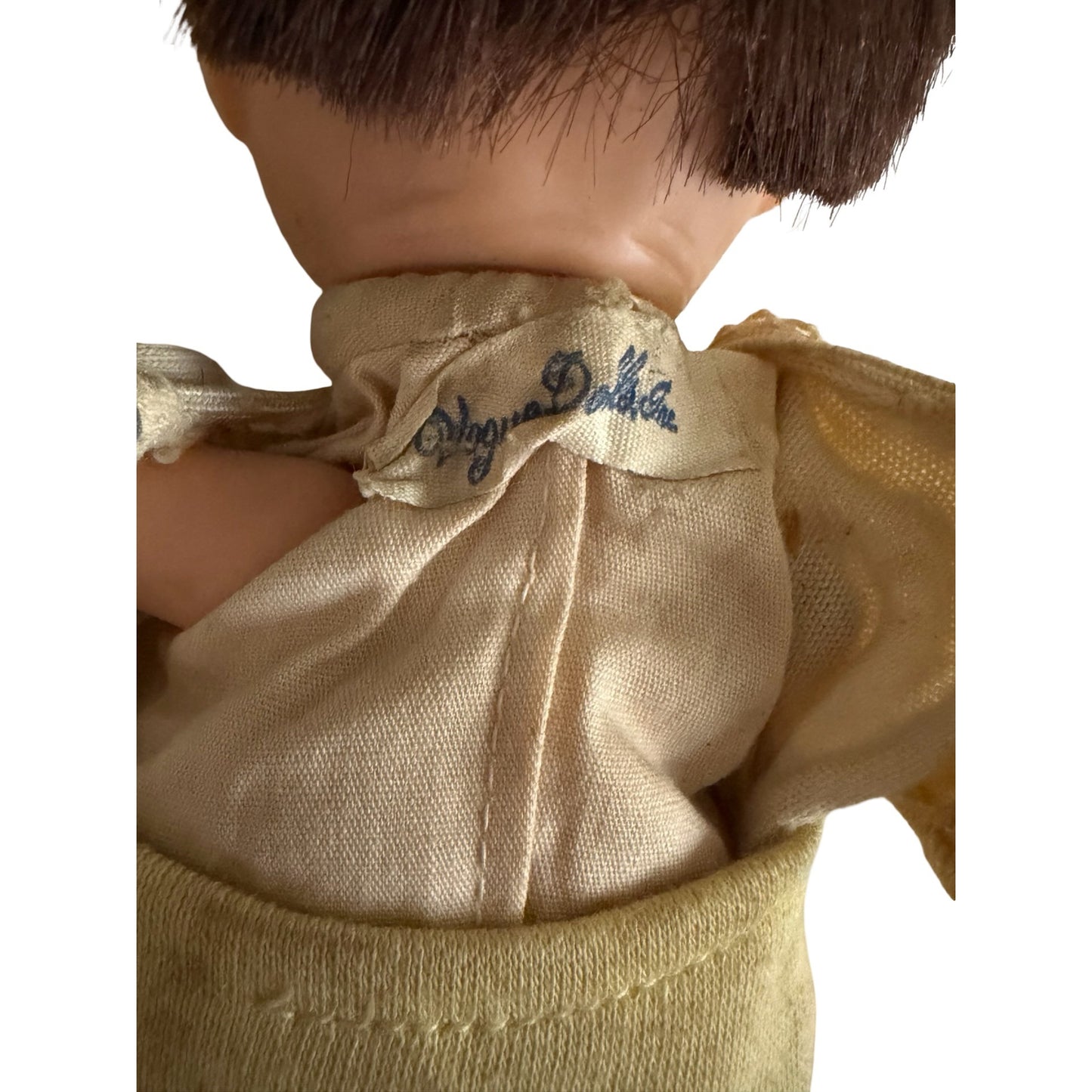 Vintage Vogue Doll Inc. Ginny Baby Doll 9” Sleep Eyes Brown Hair Yellow Romper