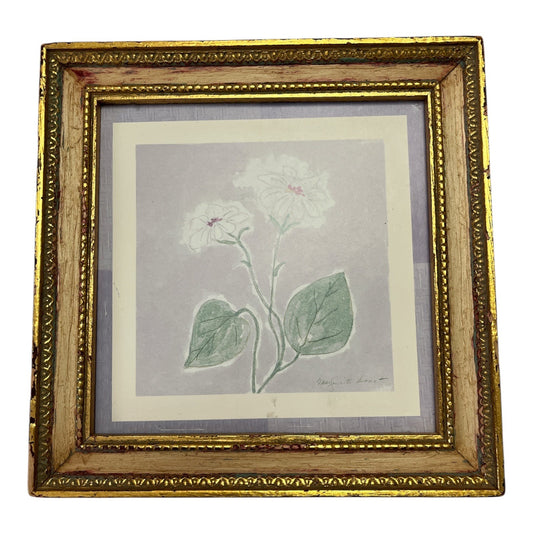 Vintage Marguerite Lanot Framed Floral Print – 7” Gold Ornate Frame Botanical Wall Art
