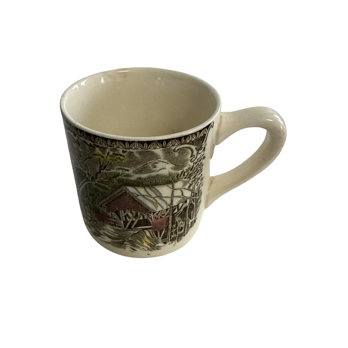 Vintage Made in England Scenic Transferware Mug Covered Bridge Mill Landscape