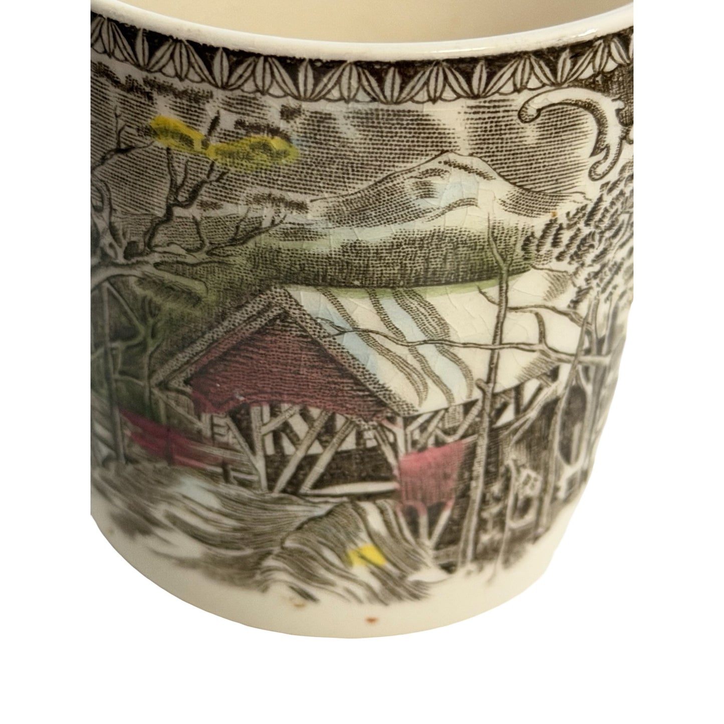 Vintage Made in England Scenic Transferware Mug Covered Bridge Mill Landscape