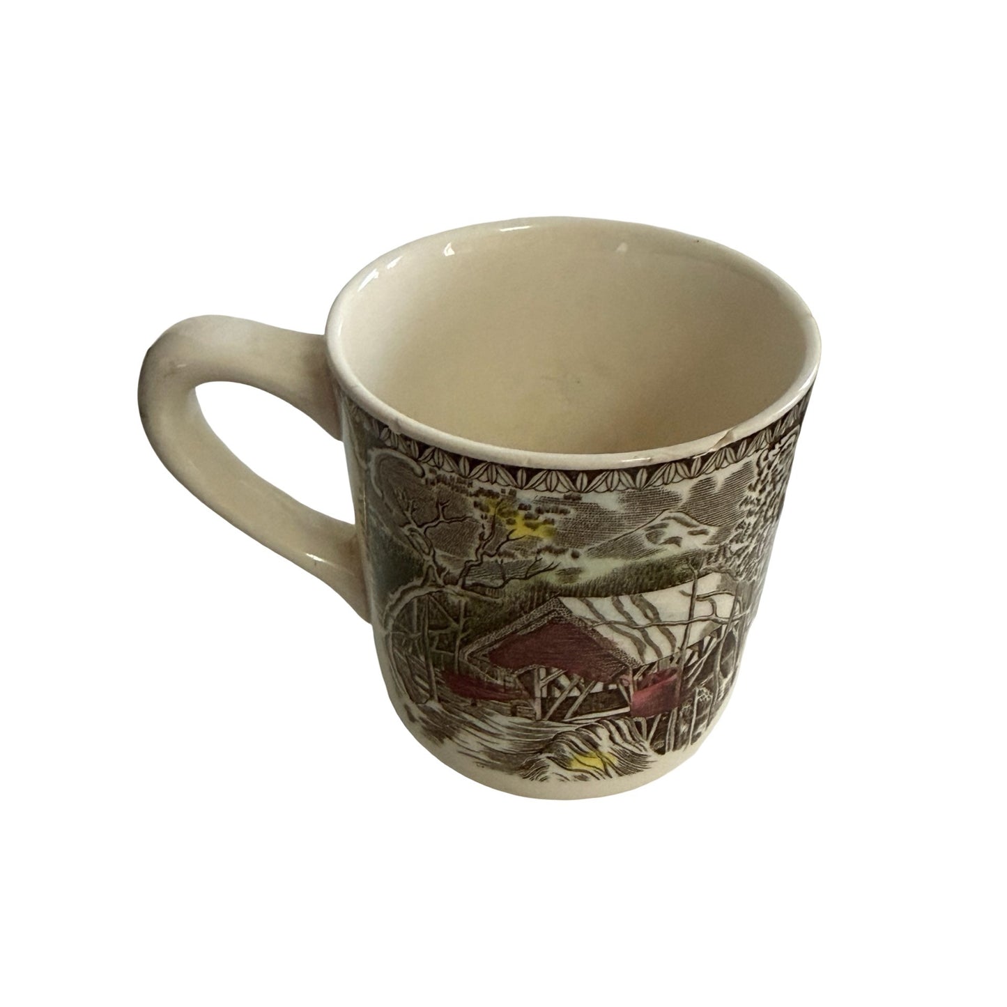 Vintage Made in England Scenic Transferware Mug Covered Bridge Mill Landscape