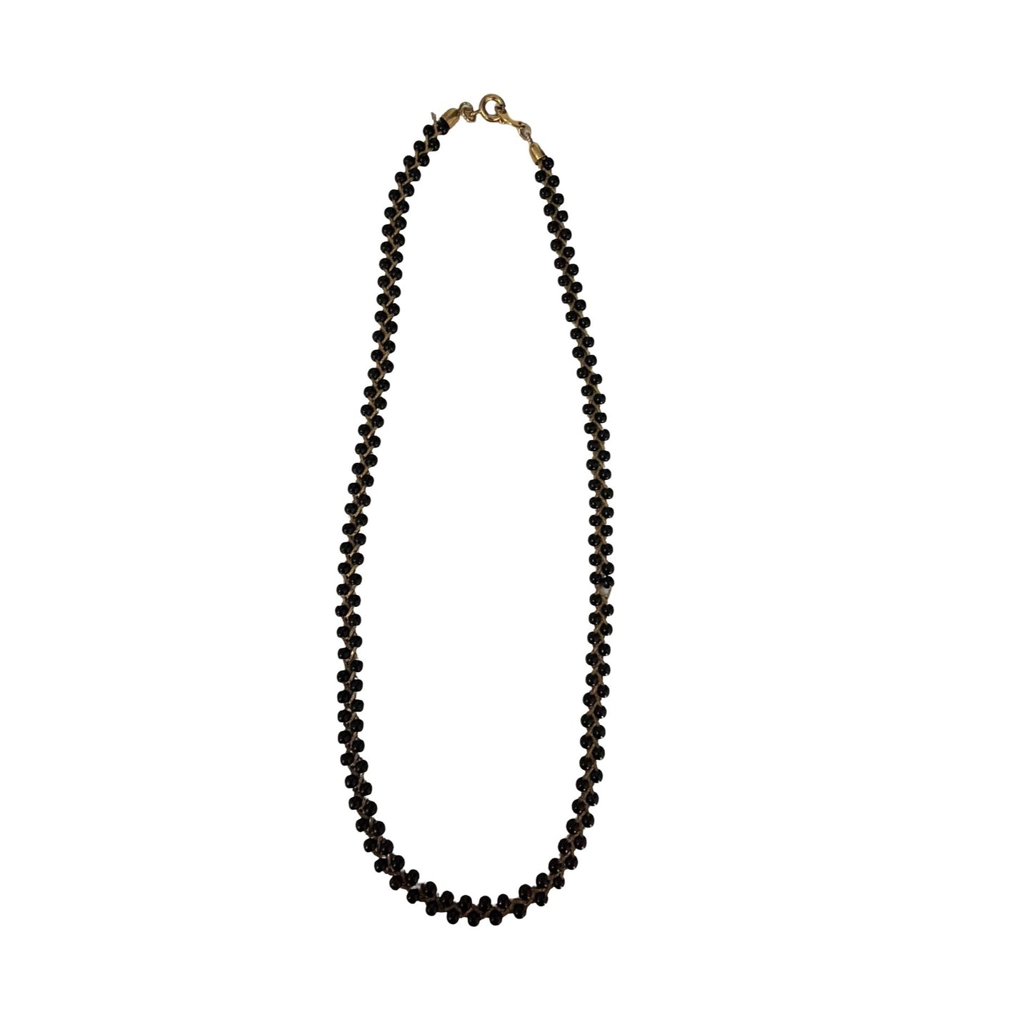 Trifari Black Beaded Necklace Gold Tone Chain Vintage Choker Necklace Signed