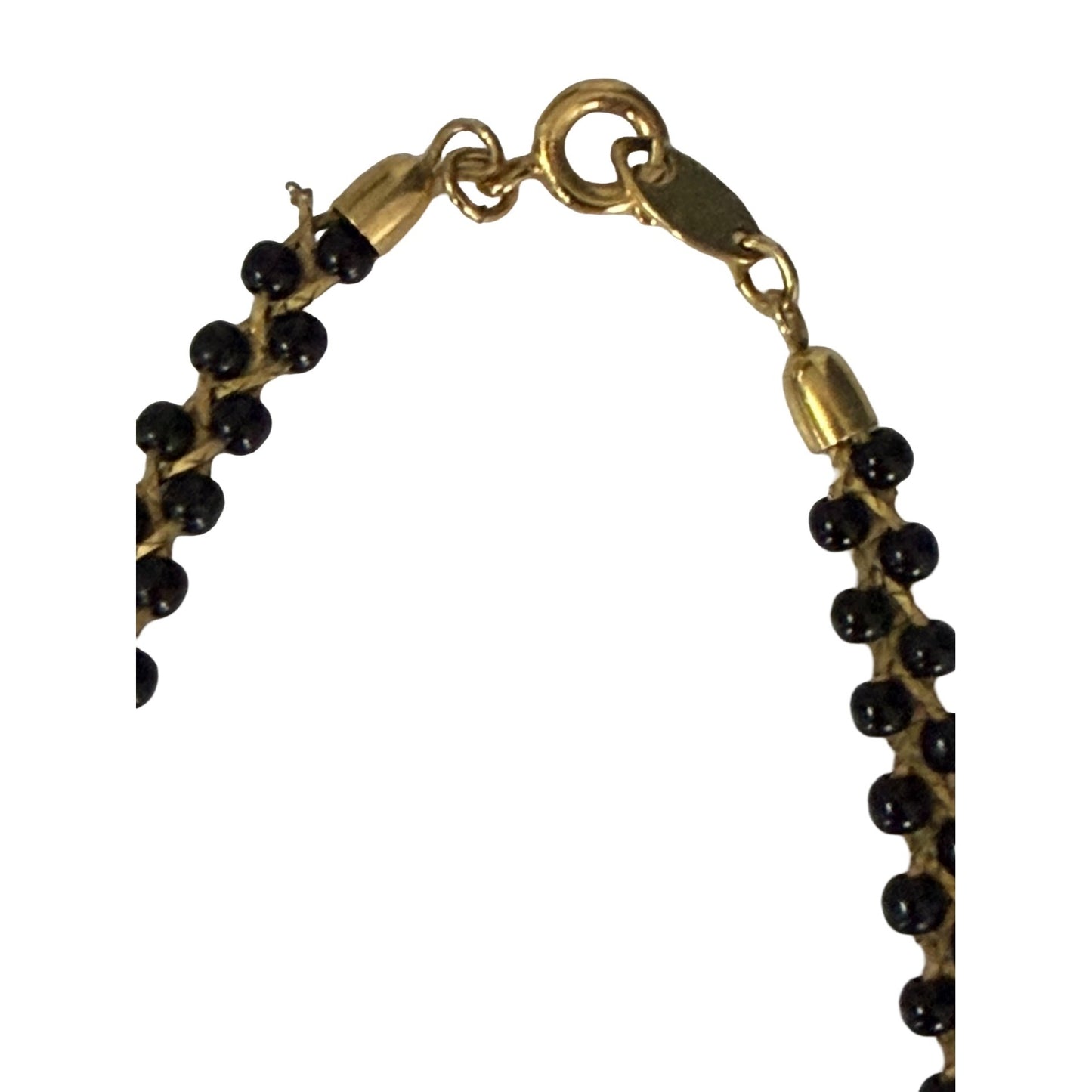 Trifari Black Beaded Necklace Gold Tone Chain Vintage Choker Necklace Signed